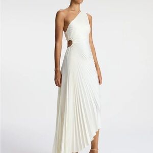 Elegant Cream One-Shoulder Dress - A.L.C. Delfina Satin Pleated Dress